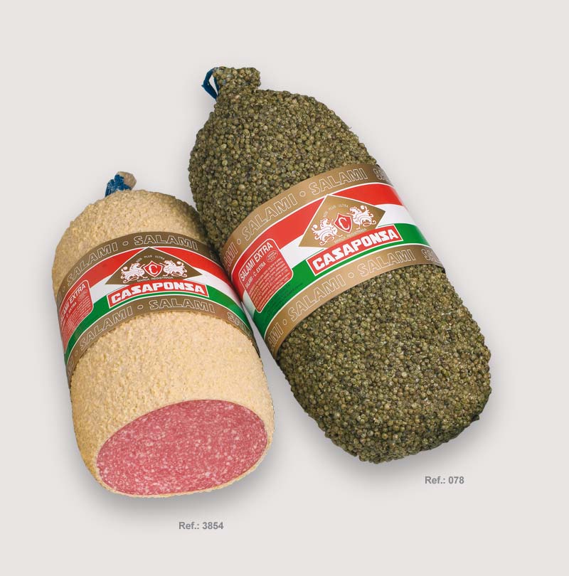 Tunnel-shaped salami cheese or green pepper-coated