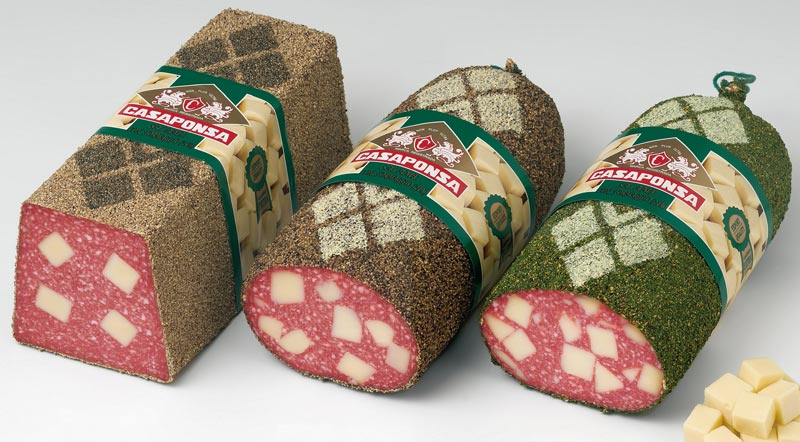 Tunnel-shaped salami with cheese