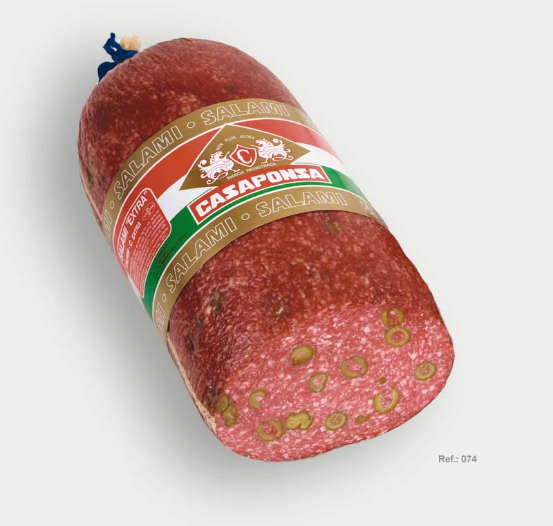Tunnel-shaped salami with olives